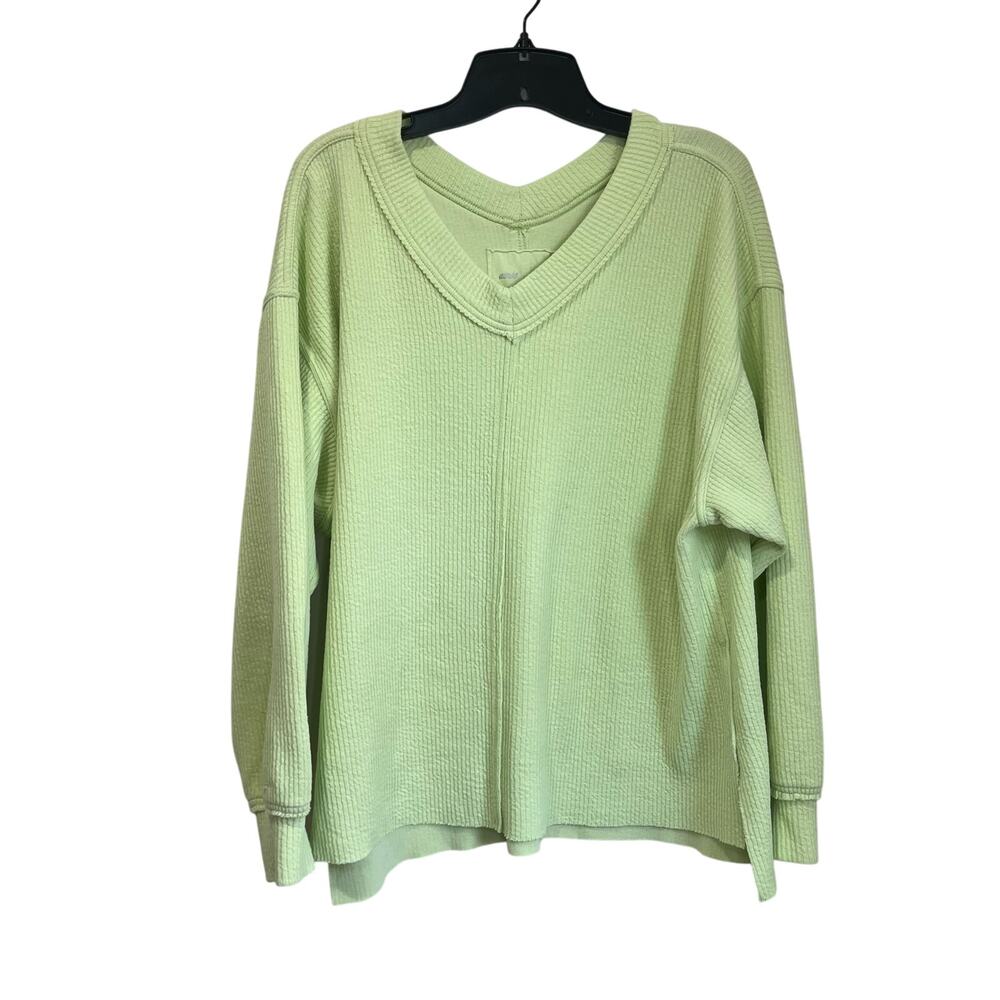 Aerie Light Green Waffle Knit Oversized V-Neck Pullover Sweater Size XS